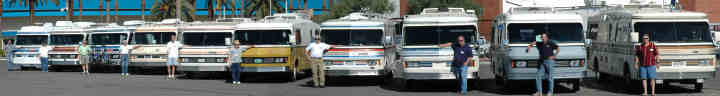 Nine coaches in line at the Vegas Rally, 2005